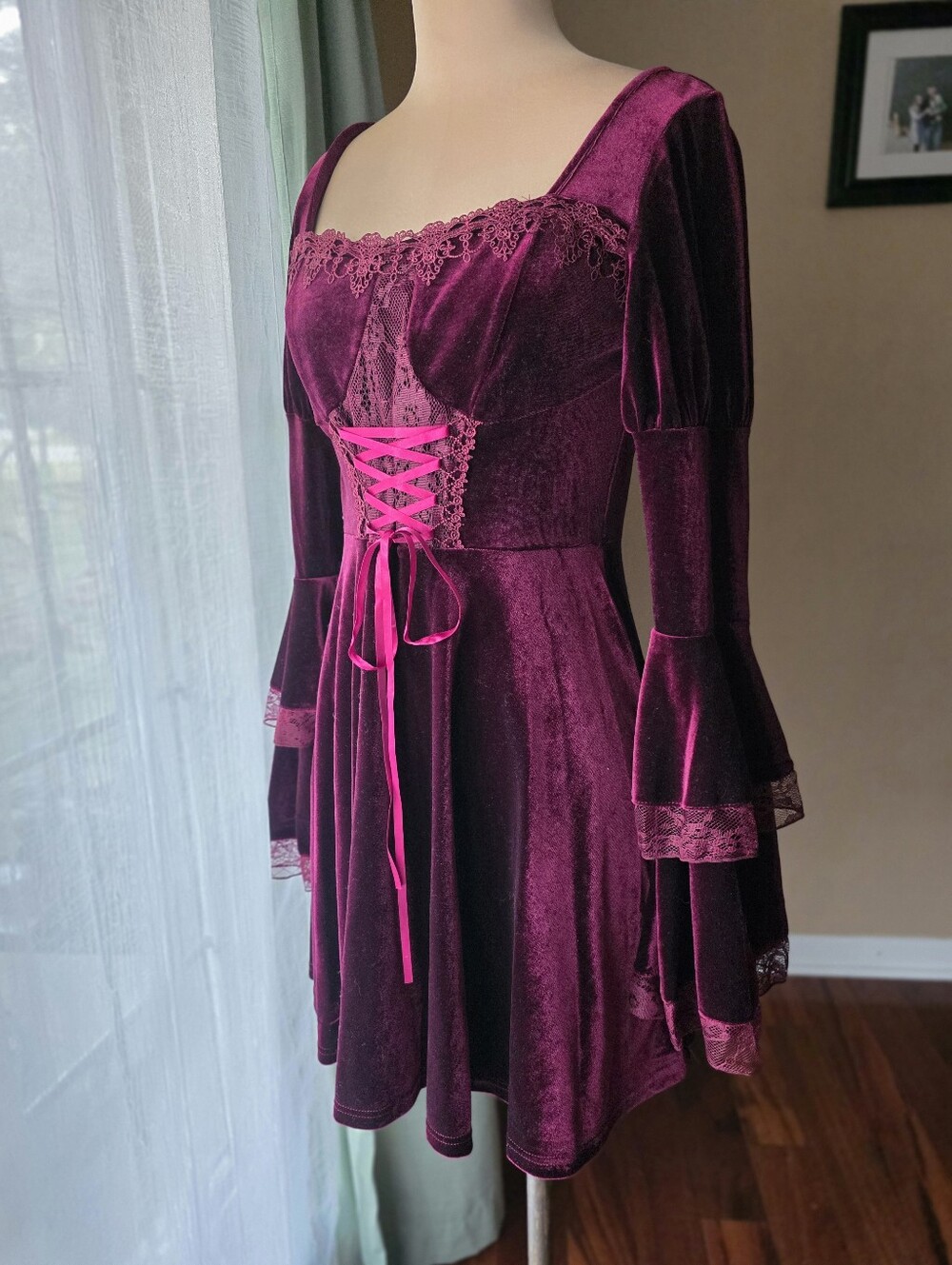 Burgundy Velvet Corset Vampire Dress Goth Renaissance Large Spirit Halloween